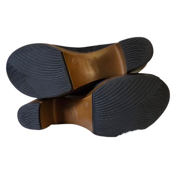 Dansko Black Nubuck Platform Heeled Cut Out Peep Toe Booties Shoes EUC 8.5-9 - Picture 8 of 12